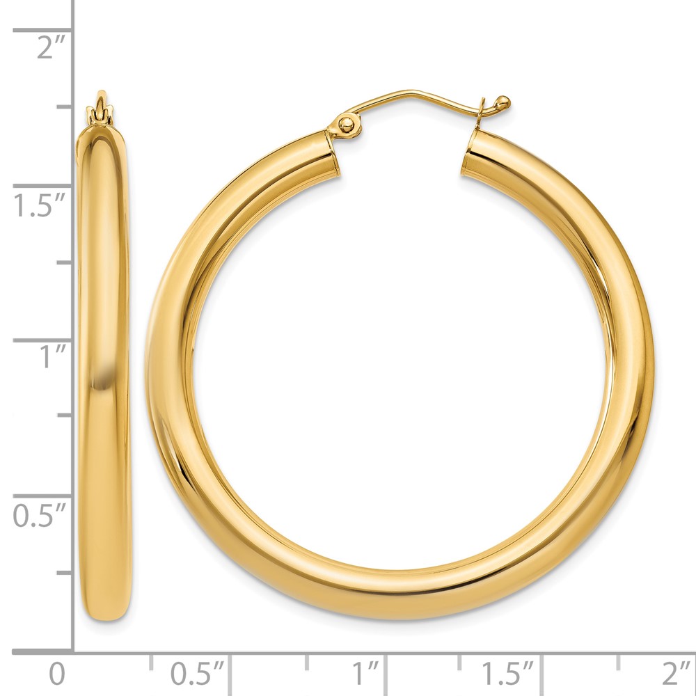 14K Polished 4mm Tube Hoop Earrings (T947)