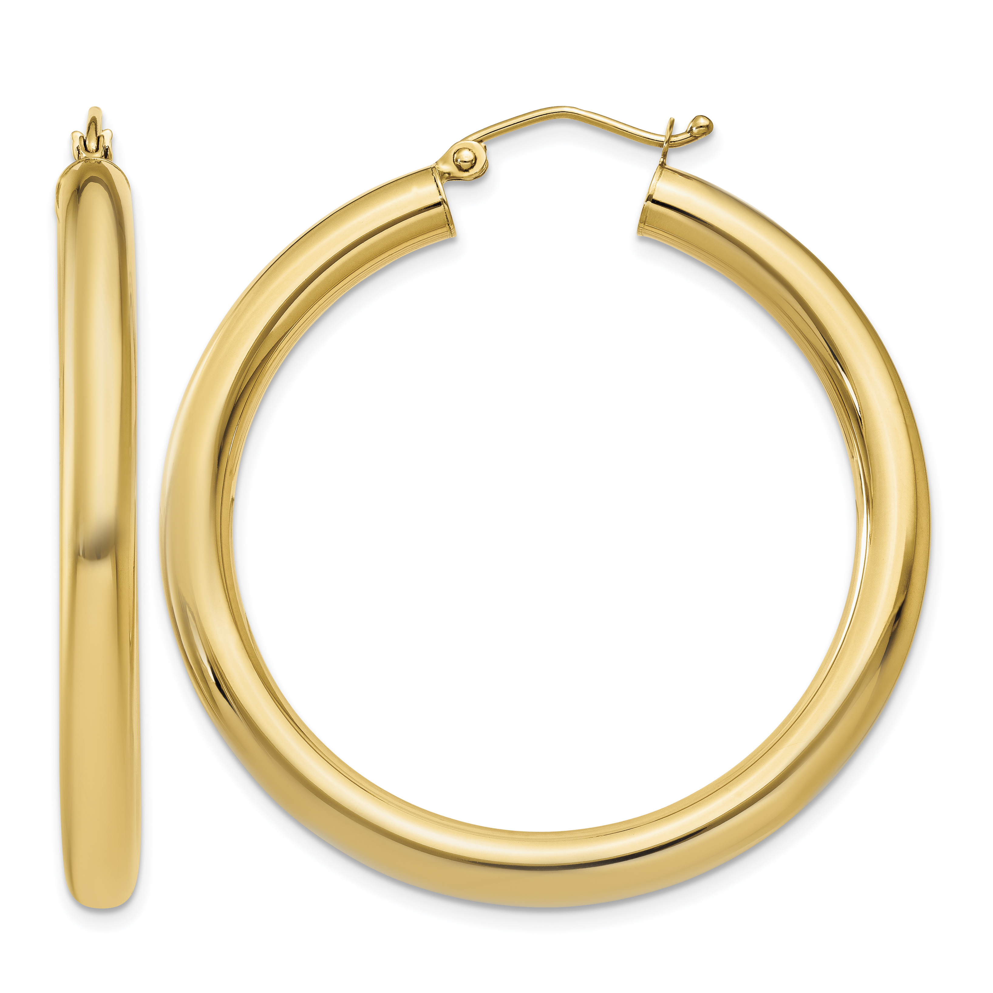 14K Polished 4mm Tube Hoop Earrings (T947)