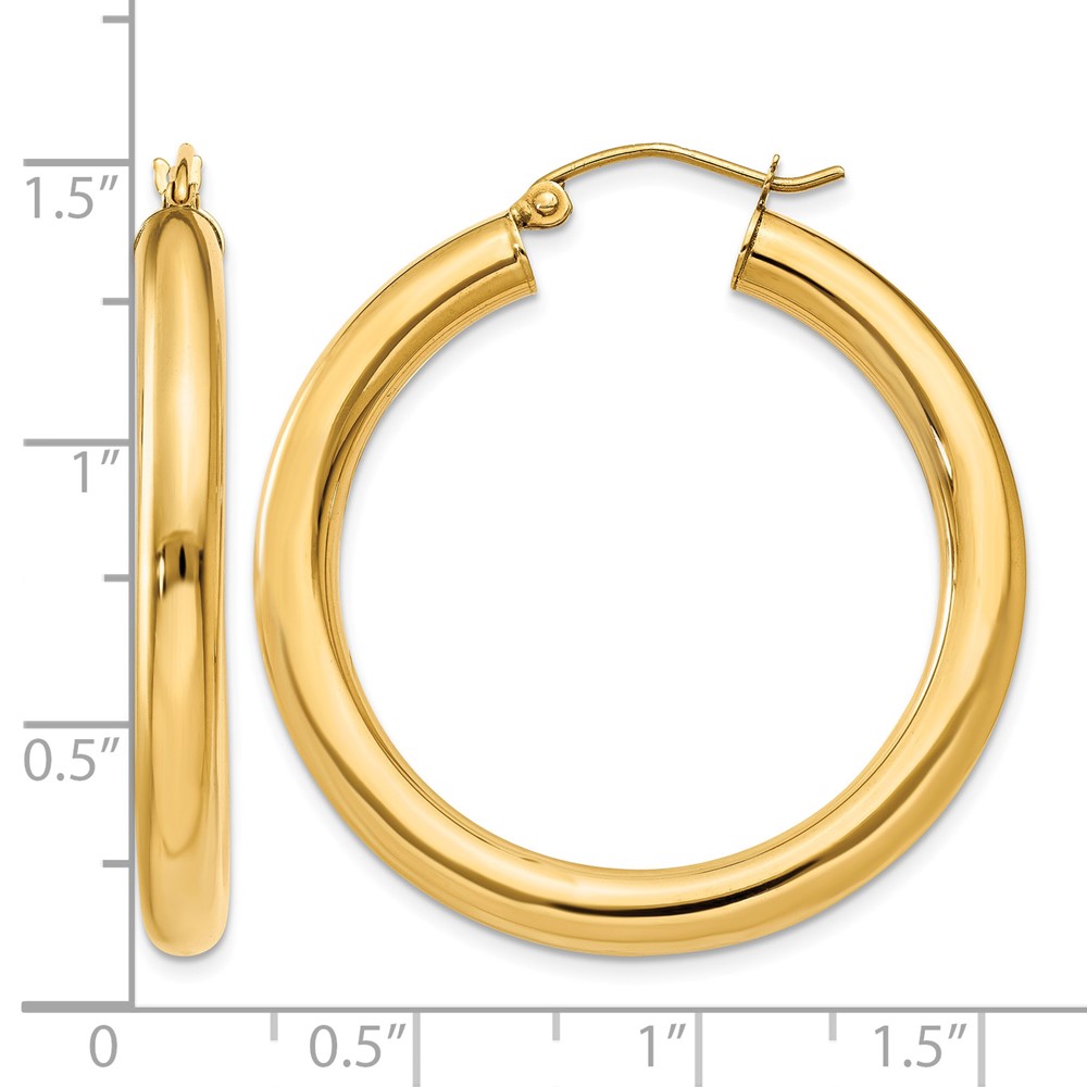 14K Polished 4mm Tube Hoop Earrings (T948)