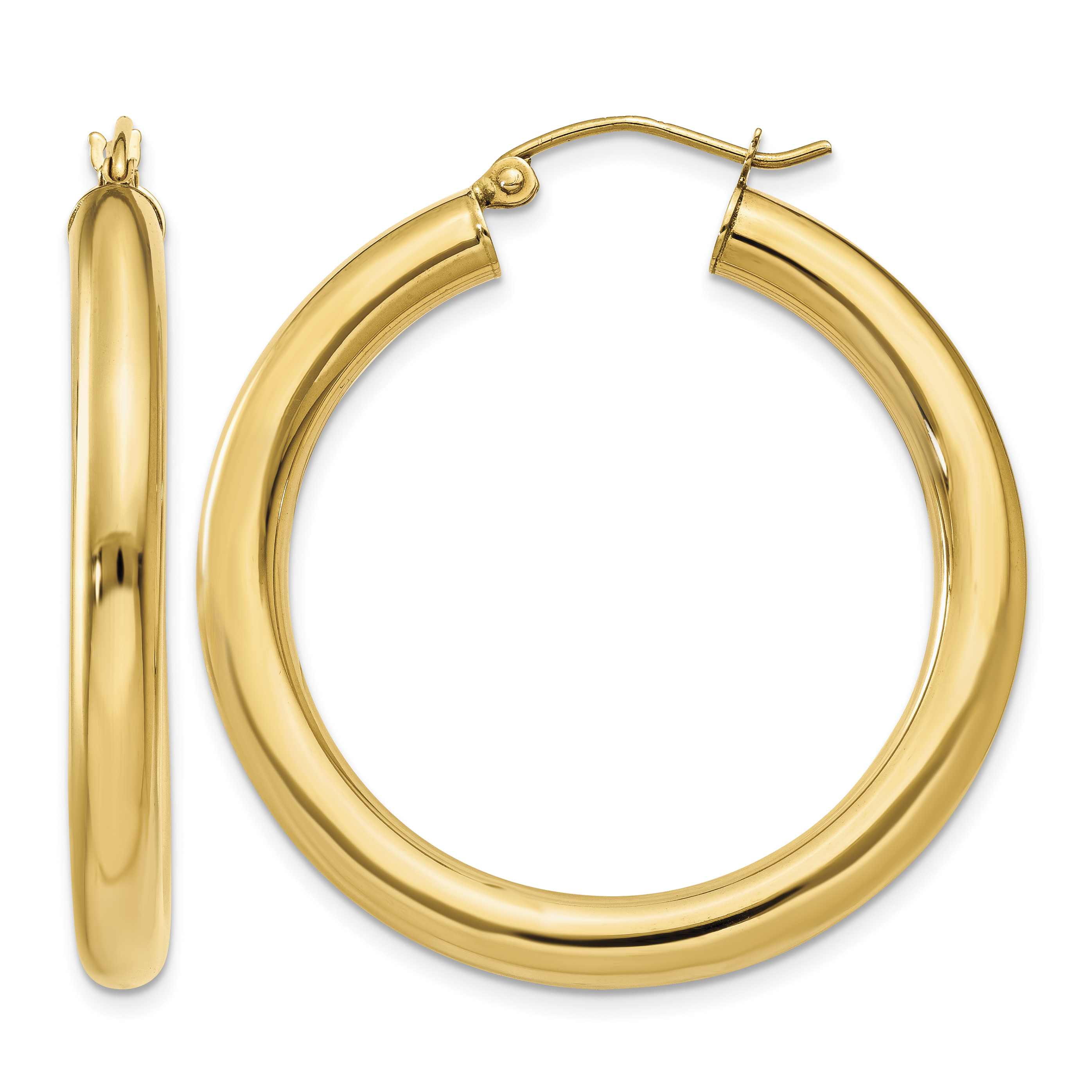 14K Polished 4mm Tube Hoop Earrings (T948)