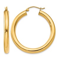 14K Yellow Gold 4x 35mm Polished Tube Hoop Earrings view 1