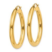 14K Yellow Gold 4x 35mm Polished Lightweight Tube Hoop Earrings view 2