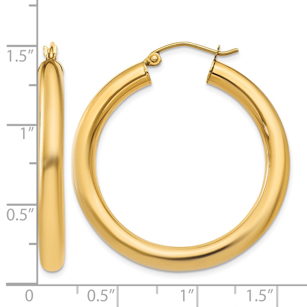 14k Polished 4mm Lightweight Tube Hoop Earrings (T948L)