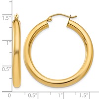14K Yellow Gold 4x 35mm Polished Lightweight Tube Hoop Earrings view 4