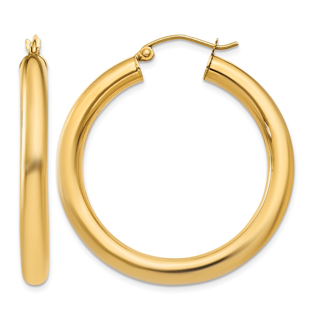 14k Polished 4mm Lightweight Tube Hoop Earrings (T948L)