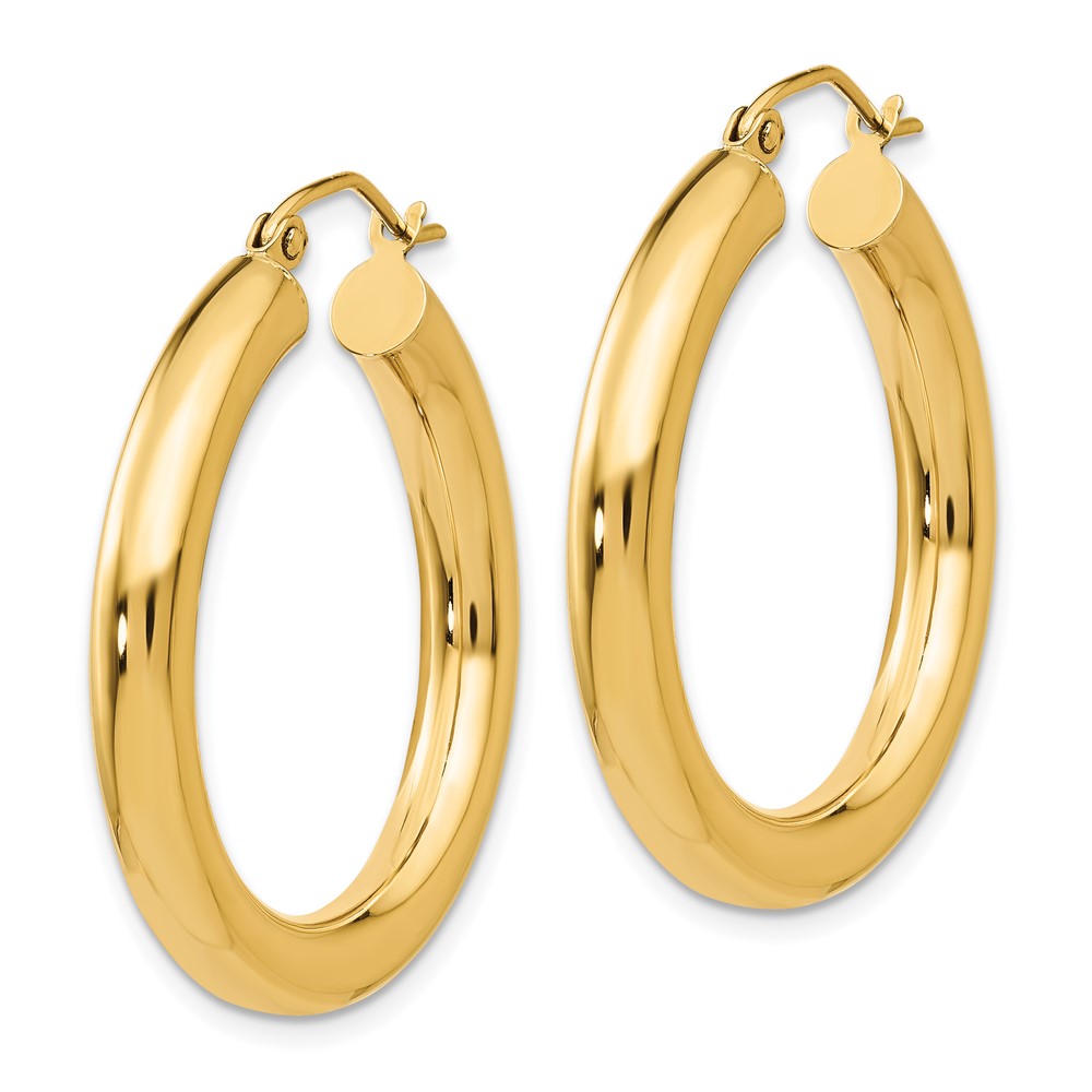 14k Polished 4mm Tube Hoop Earrings (T949)