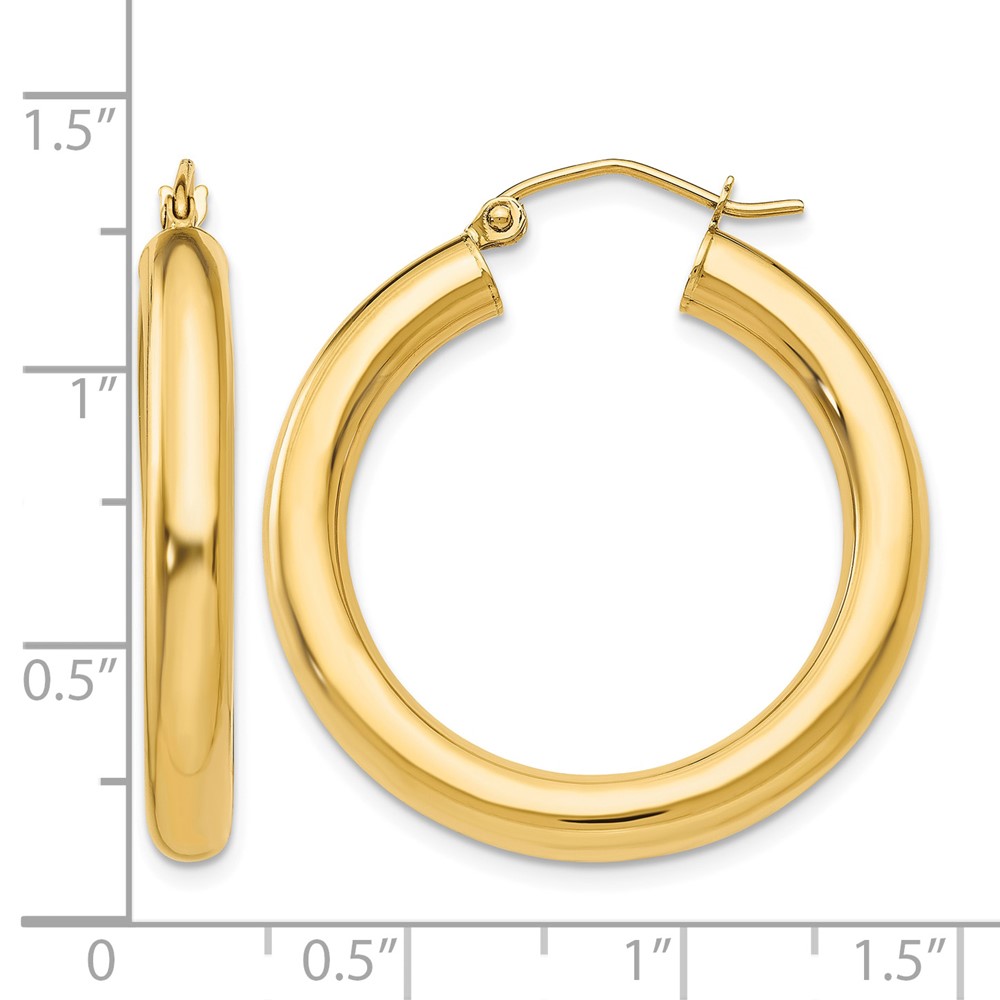 14k Polished 4mm Tube Hoop Earrings (T949)