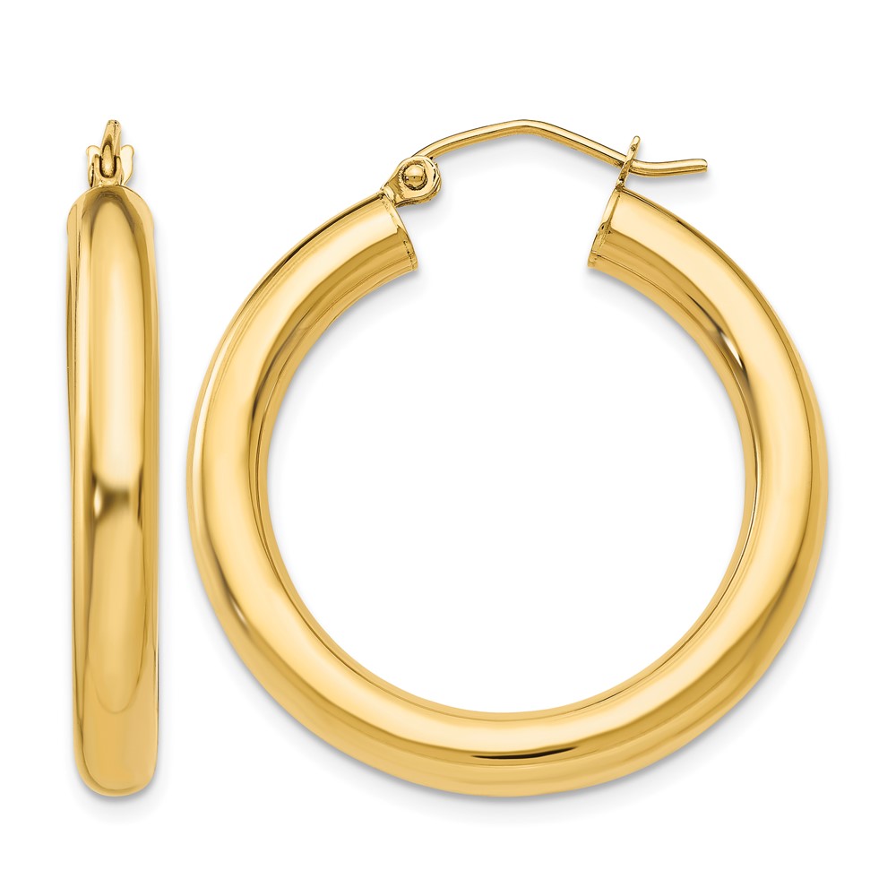14k Polished 4mm Tube Hoop Earrings (T949)