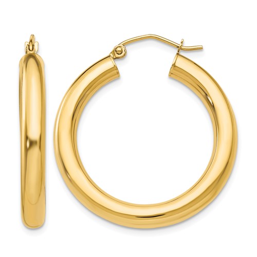 14K Yellow Gold 4x 30mm Polished Tube Hoop Earrings