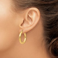 14K Yellow Gold 4x 30mm Polished Lightweight Tube Hoop Earrings view 3