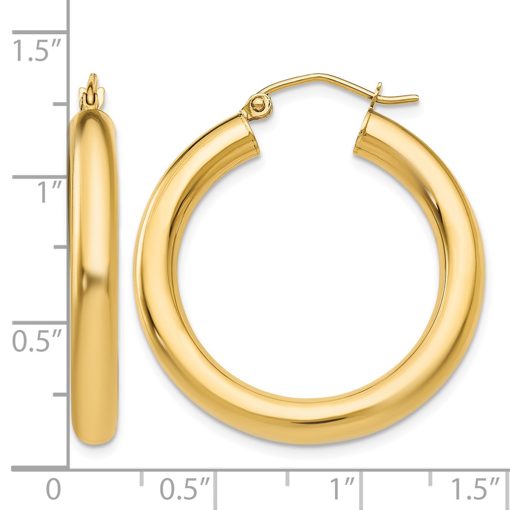 14K Polished 4mm Lightweight Tube Hoop Earrings (T949L)