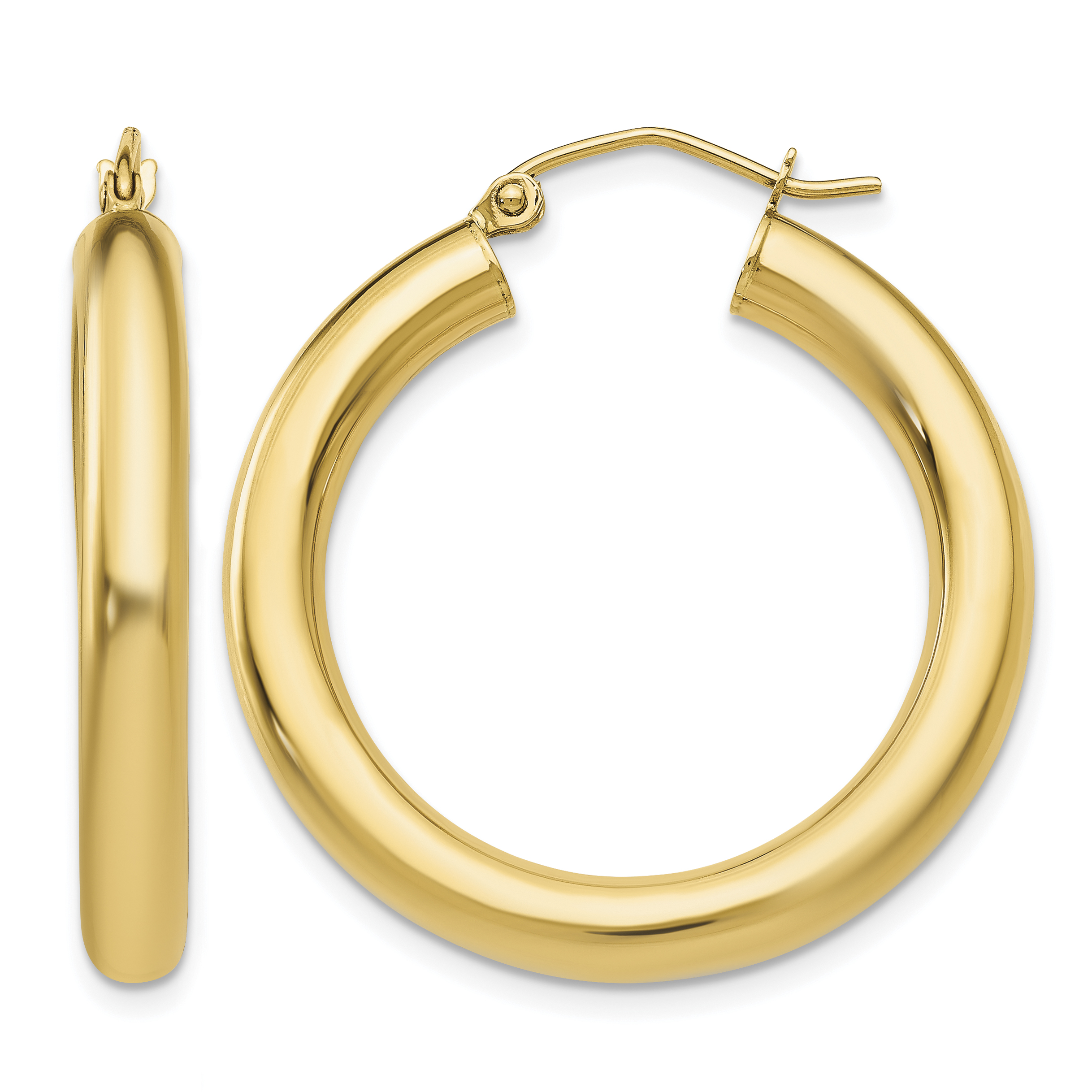 14K Polished 4mm Lightweight Tube Hoop Earrings (T949L)