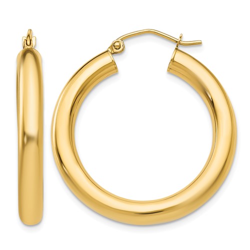14K Yellow Gold 4x 30mm Polished Lightweight Tube Hoop Earrings