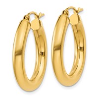 14K Yellow Gold 4x25mm Polished Tube Hoop Earrings view 2