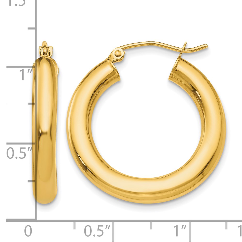 14k Polished 4mm Tube Hoop Earrings (T950)