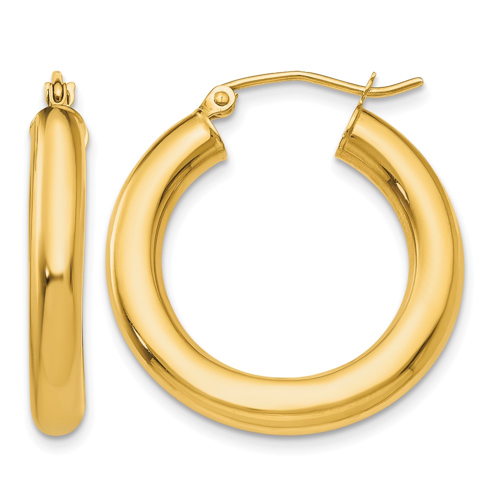 14k Polished 4mm Tube Hoop Earrings (T950)