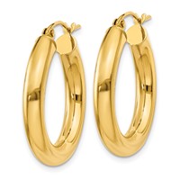14K 4x25mm Polished Lightweight Tube Hoop Earrings view 2