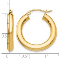 14K 4x25mm Polished Lightweight Tube Hoop Earrings view 4
