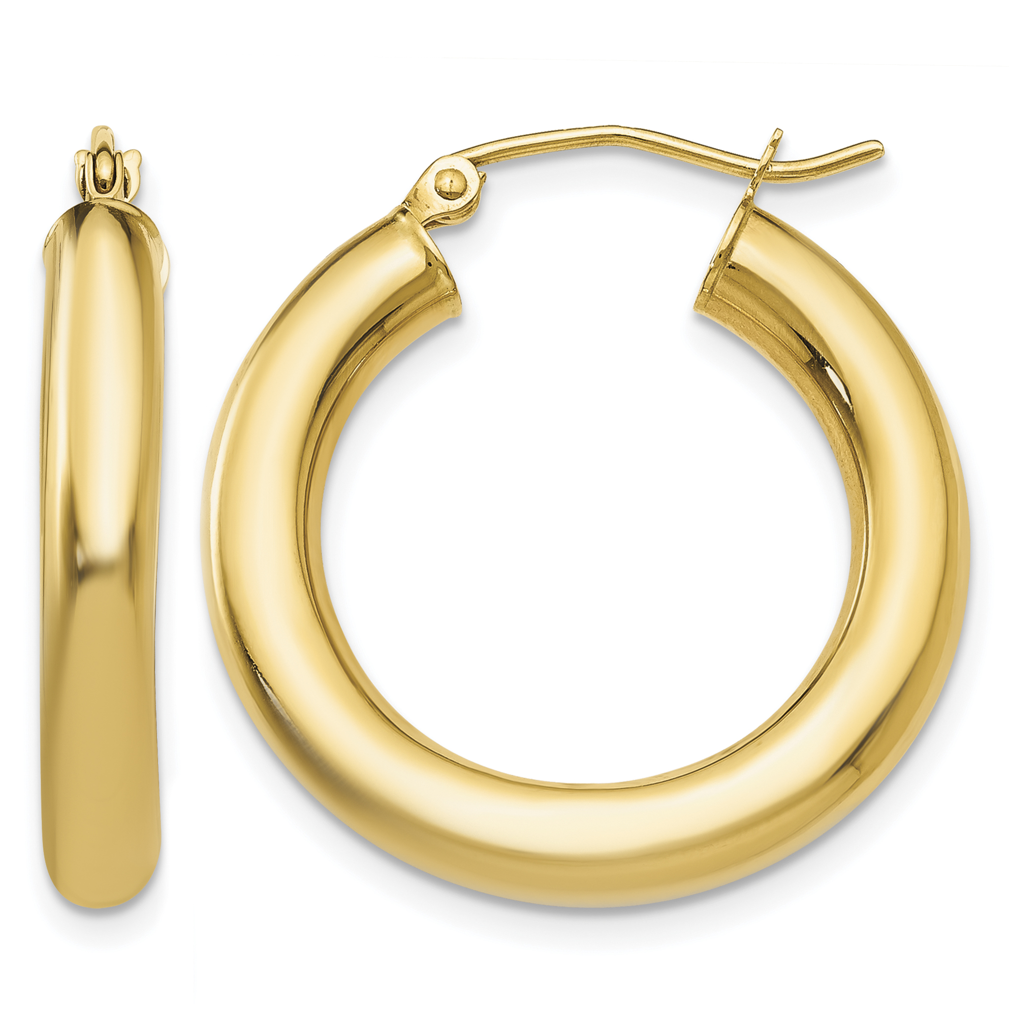 14k Polished 4mm Lightweight Tube Hoop Earrings (T950L)