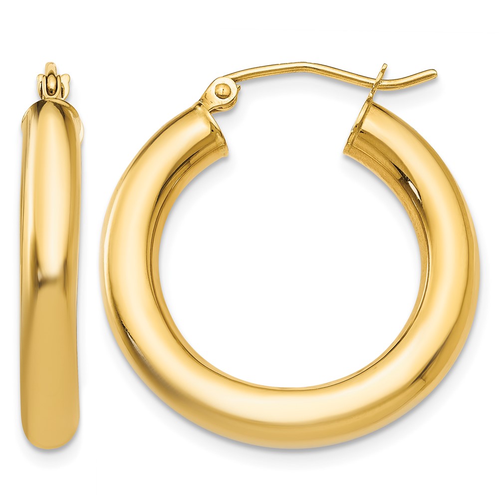 14k Polished 4mm Lightweight Tube Hoop Earrings (T950L)