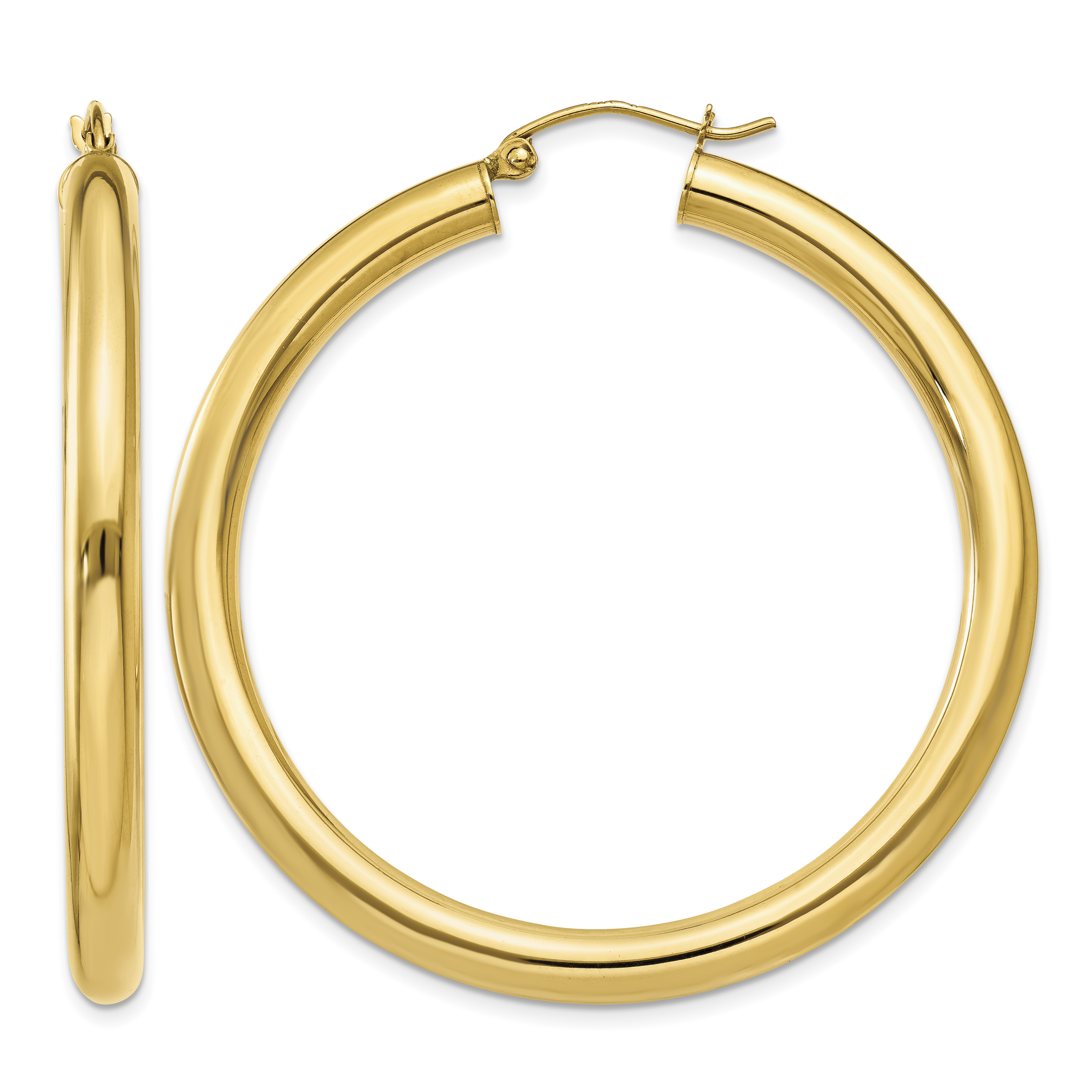 14K Polished 4mm Tube Hoop Earrings (T951)