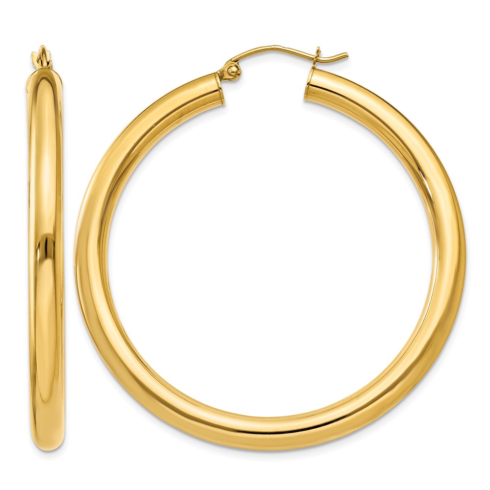 14K Polished 4mm Tube Hoop Earrings (T951)