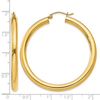 14K Yellow Gold 4x 45mm Polished Lightweight Tube Hoop Earrings view 4