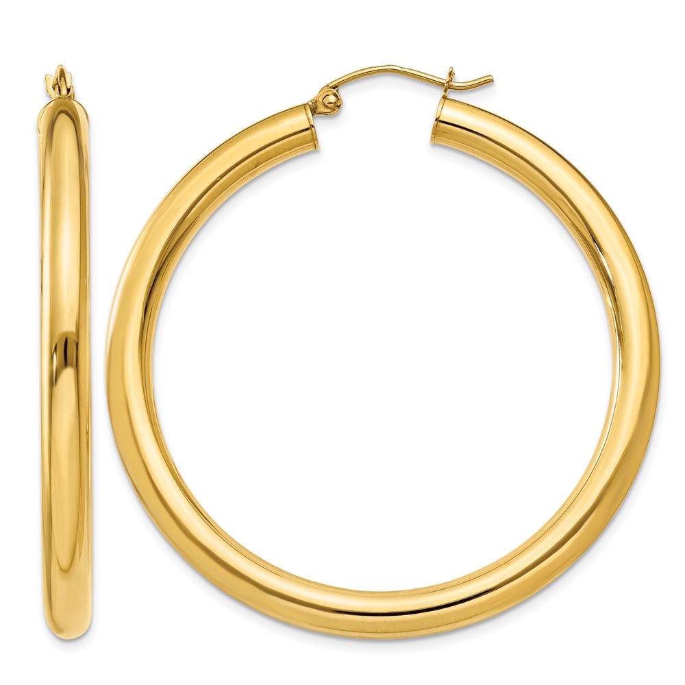 14K Polished 4mm Lightweight Tube Hoop Earrings (T951L)