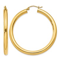 14K Yellow Gold 4x 45mm Polished Lightweight Tube Hoop Earrings view 1