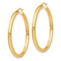 14K Yellow Gold 4x50mm Polished Tube Hoop Earrings view 2