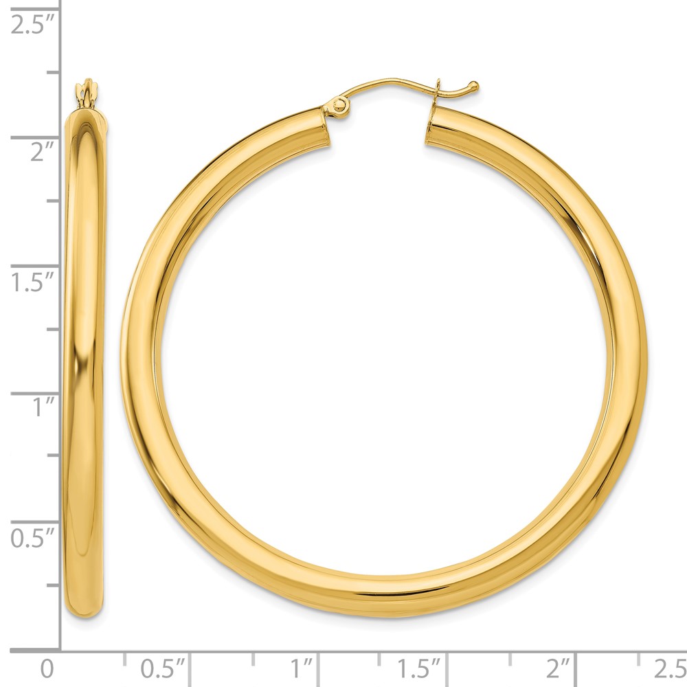 14K Polished 4mm Tube Hoop Earrings (T952)