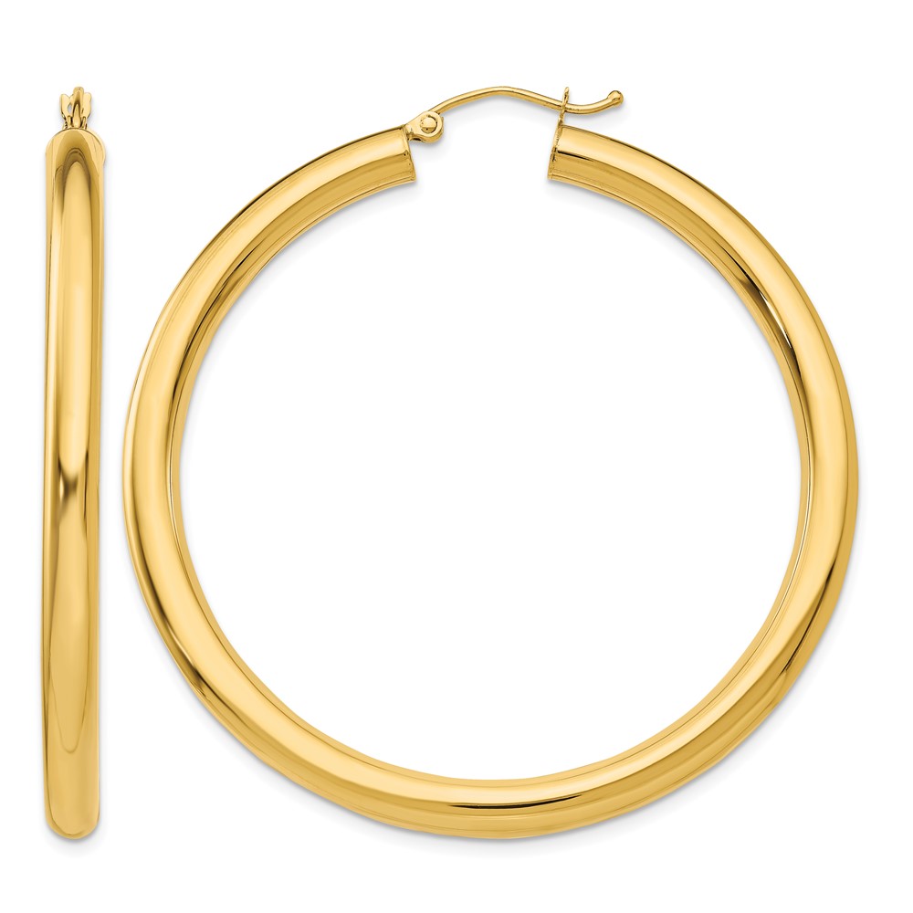 14K Polished 4mm Tube Hoop Earrings (T952)