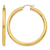 14K Yellow Gold 4x50mm Polished Tube Hoop Earrings view 1