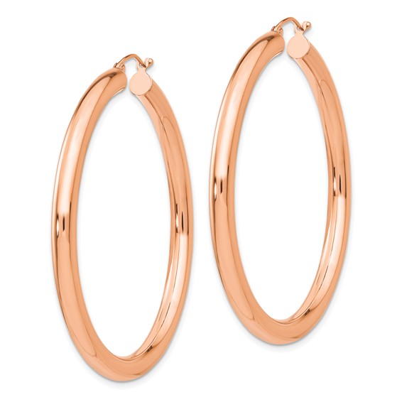 14K Rose Gold Polished 4mm Lightweight Tube Hoop Earrings
