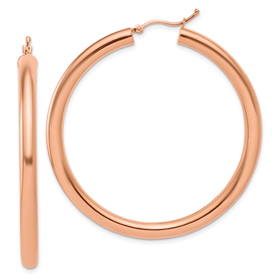 14K Rose Gold Polished 4mm Lightweight Tube Hoop Earrings