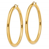 14K Yellow Gold 4x55mm Polished Tube Hoop Earrings view 2