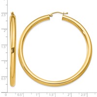 14K Yellow Gold 4x55mm Polished Tube Hoop Earrings view 4
