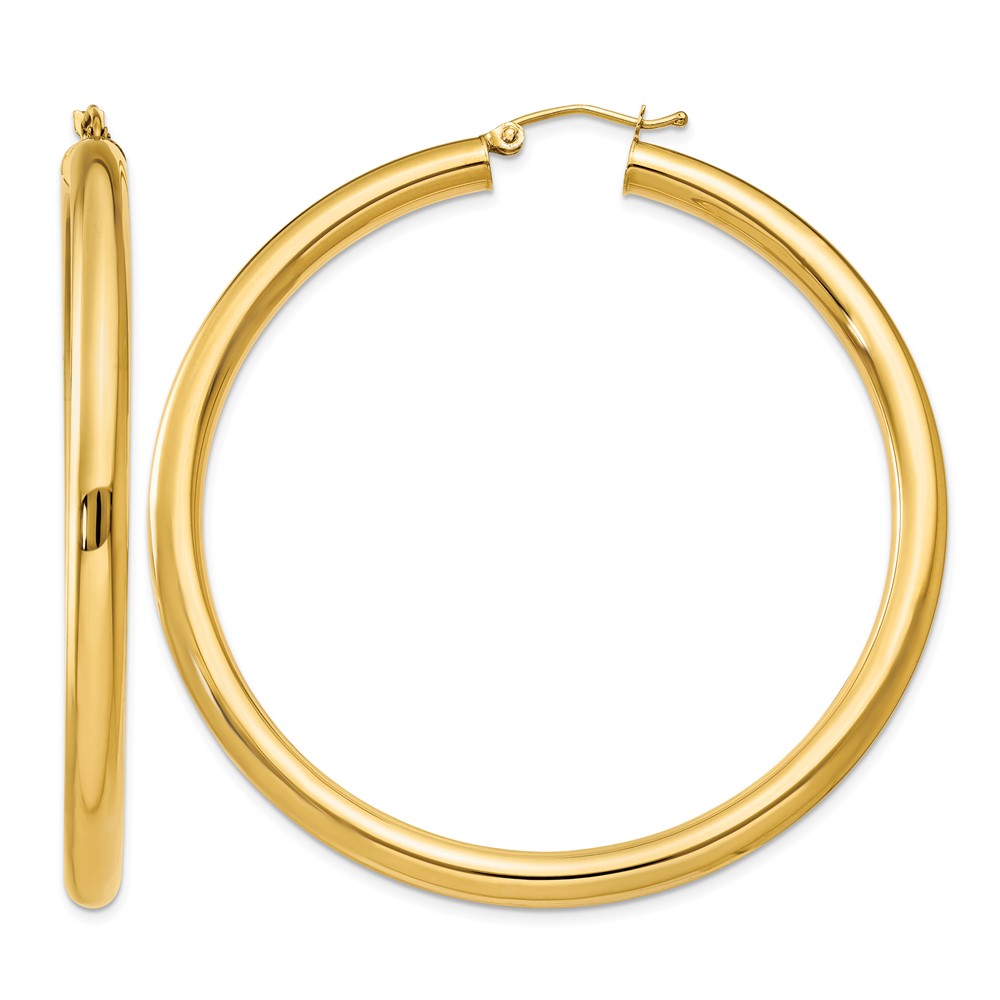 14K Polished 4mm Tube Hoop Earrings (T953)