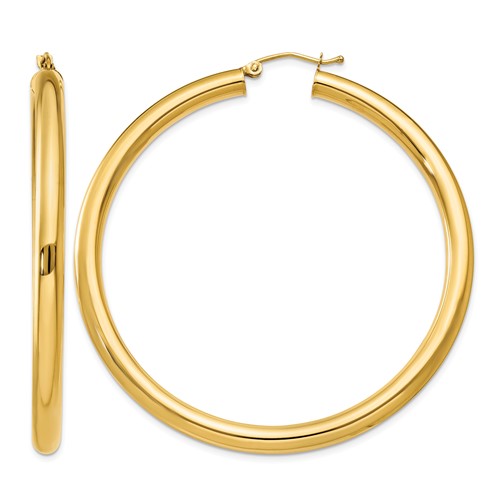 14K Yellow Gold 4x55mm Polished Tube Hoop Earrings
