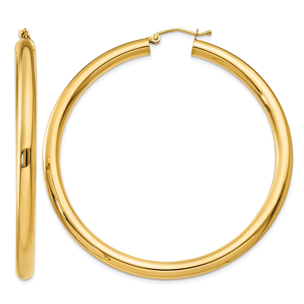 14K Polished 4mm Lightweight Tube Hoop Earrings (T953L)