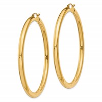 14K Yellow Gold 4x60mm Polished Tube Hoop Earrings view 2