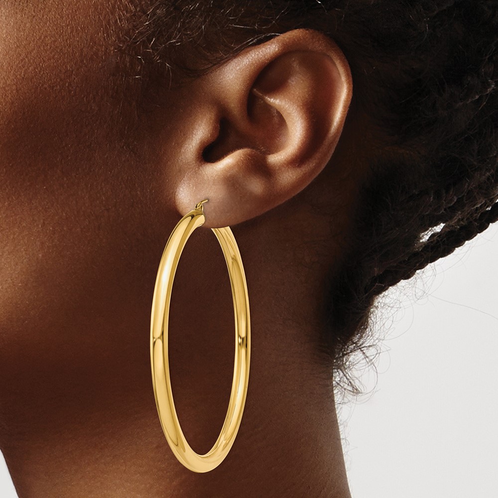 14K Polished 4mm Tube Hoop Earrings (T954)