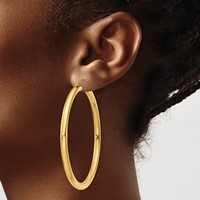 14K Yellow Gold 4x60mm Polished Tube Hoop Earrings view 3