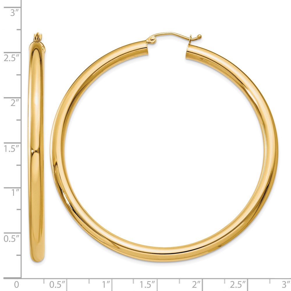 14K Polished 4mm Tube Hoop Earrings (T954)