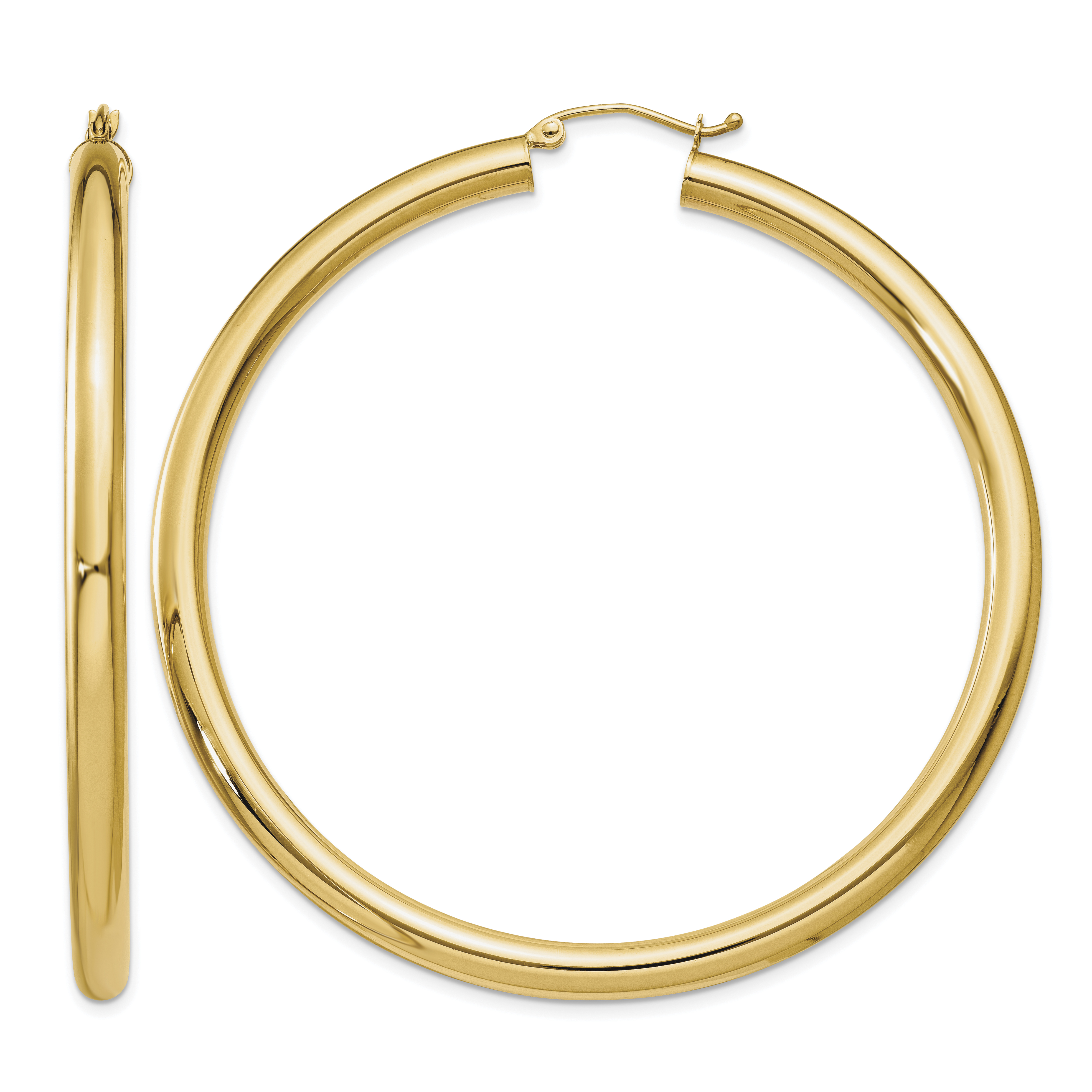 14K Polished 4mm Tube Hoop Earrings (T954)