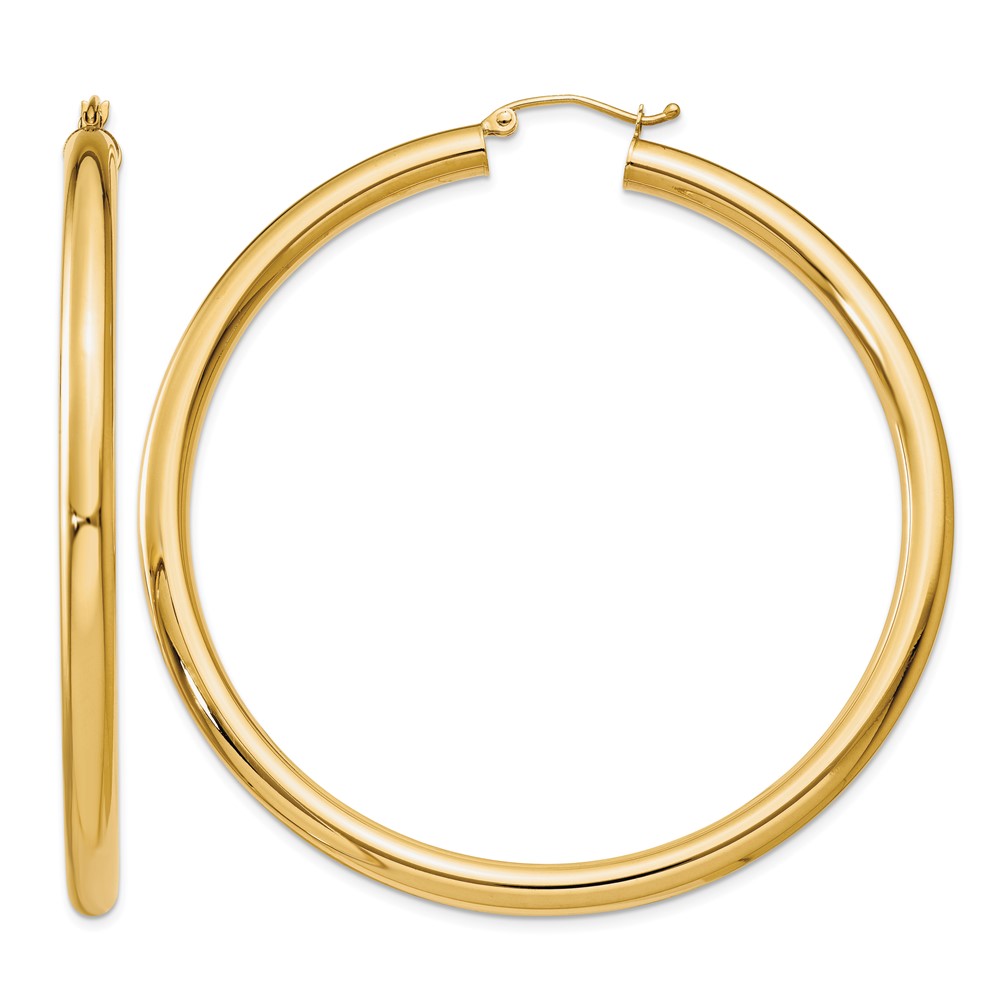 14K Polished 4mm Tube Hoop Earrings (T954)