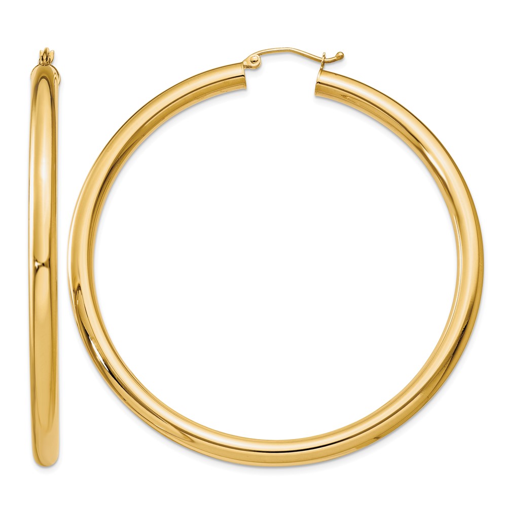 14K Polished 4mm Lightweight Tube Hoop Earrings (T954L)