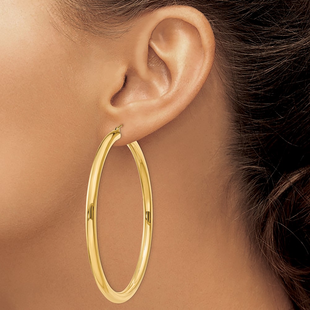 14K Polished 4mm Tube Hoop Earrings (T955)