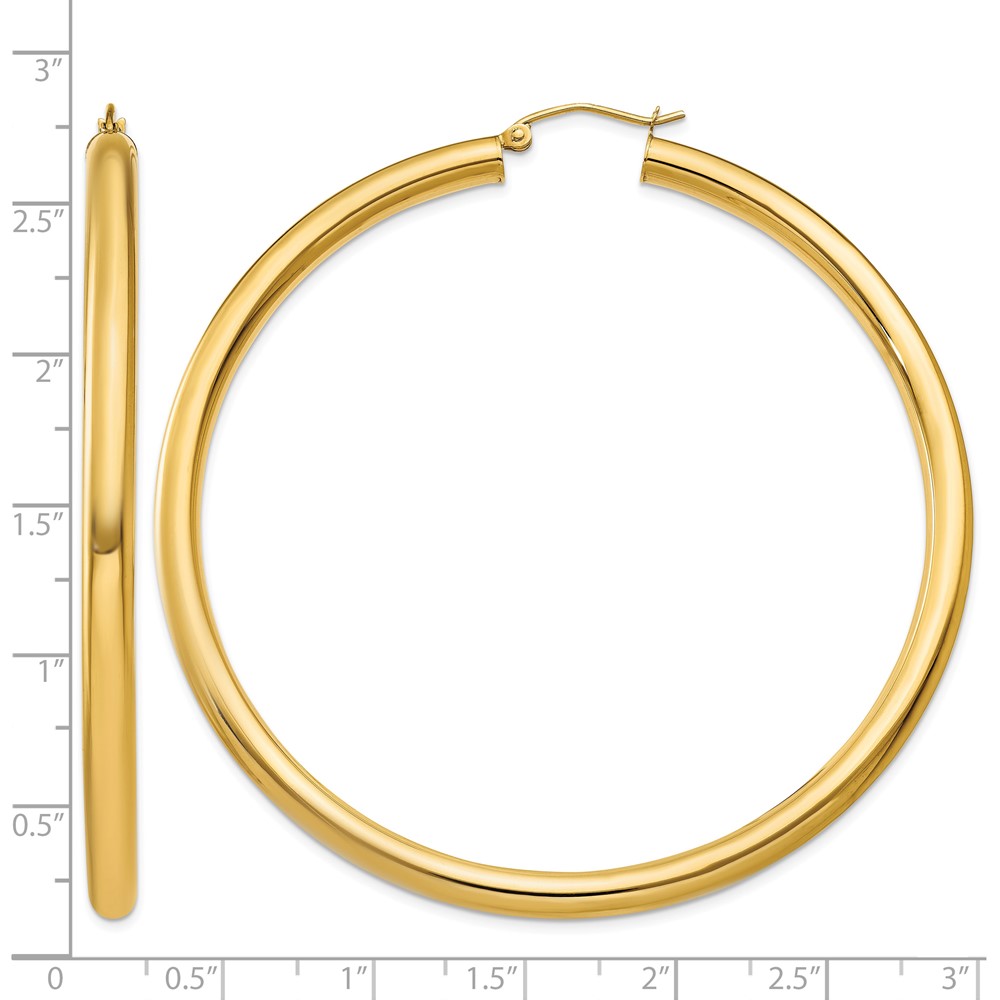 14K Polished 4mm Tube Hoop Earrings (T955)