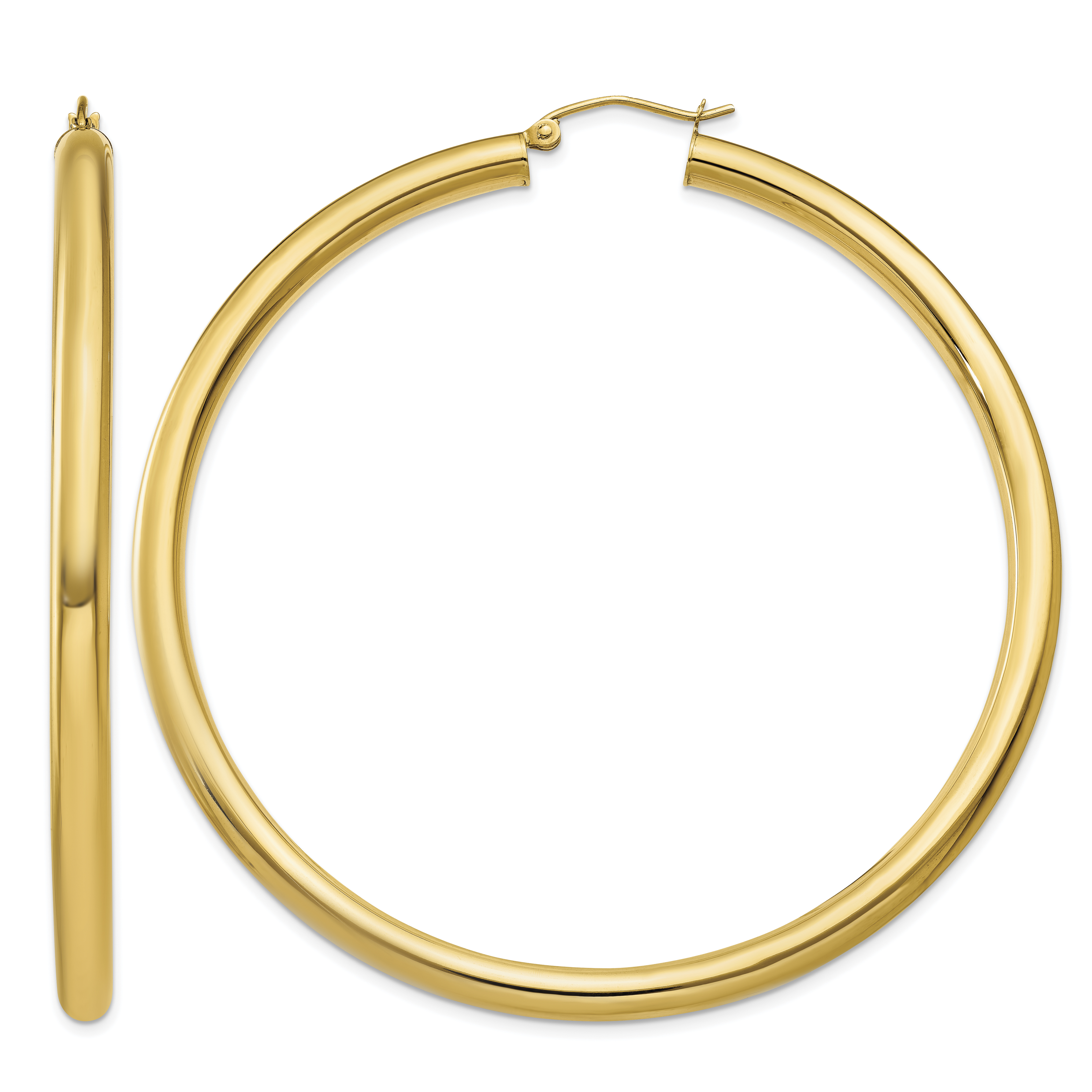 14K Polished 4mm Tube Hoop Earrings (T955)